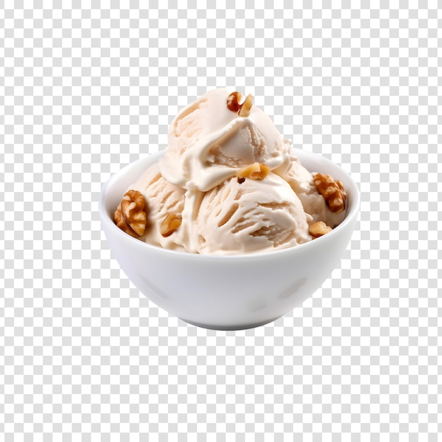 PSD ice cream bowl with a chocolate and nut on a transparent background