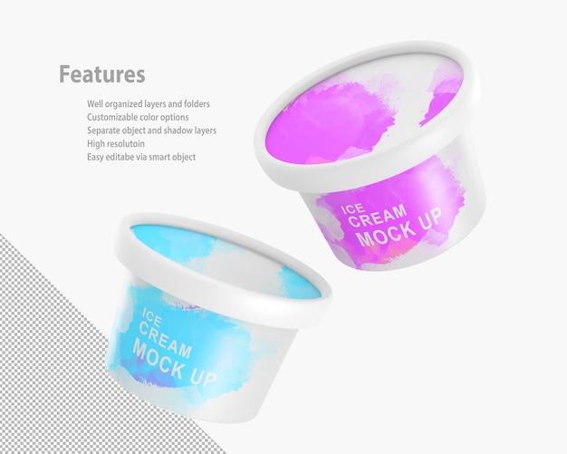 Ice cream buckets with closed lids Realistic mockup plastic or paper cups food containers isolated on white background Watercolor packaging design for cold summer milk dessert in different flavors