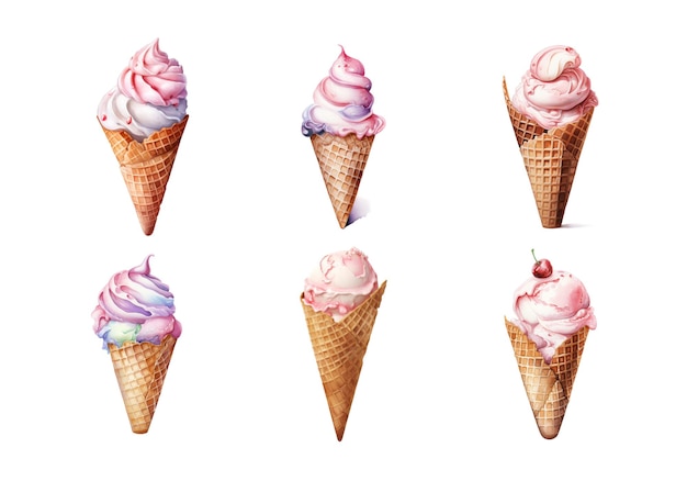 Ice Cream Cone Ice Cream Illustration Watercolor Style AI Generated