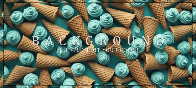 PSD ice cream cone pattern turquoise background