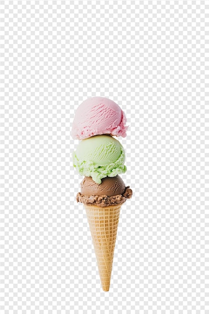 PSD ice cream cone with ice cream on a white background