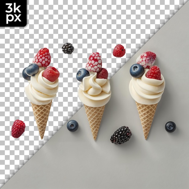 PSD ice cream cones with berries and berries on them