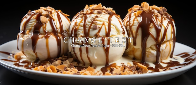 ice cream drizzled with caramel