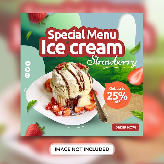 Ice cream menu promotion with social media post template Premium Psd