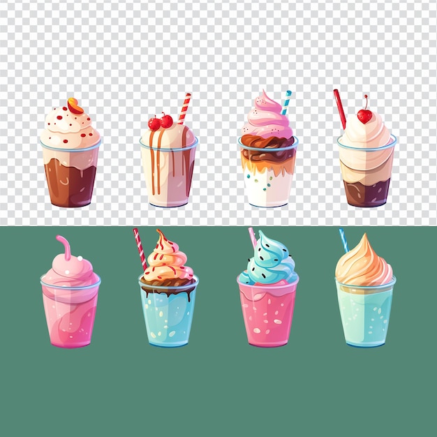 PSD ice cream and milkshake set cartoon illustration of ice cream and milkshake vector set