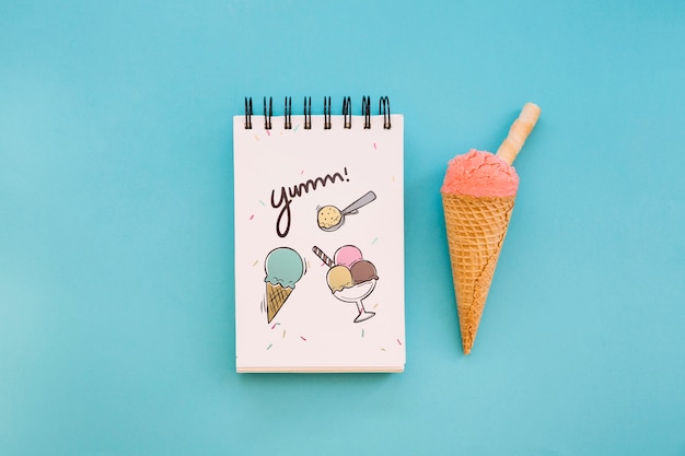 Ice cream mockup with notepad