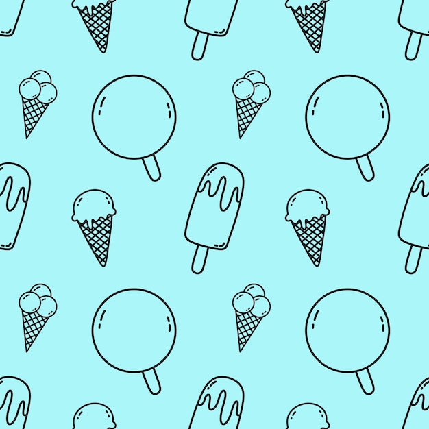 PSD ice cream outline on blue background repeating pattern