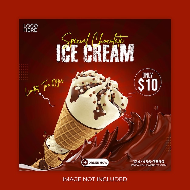 Ice cream social media post banner design template