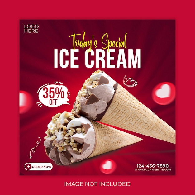 Ice cream social media post banner design template