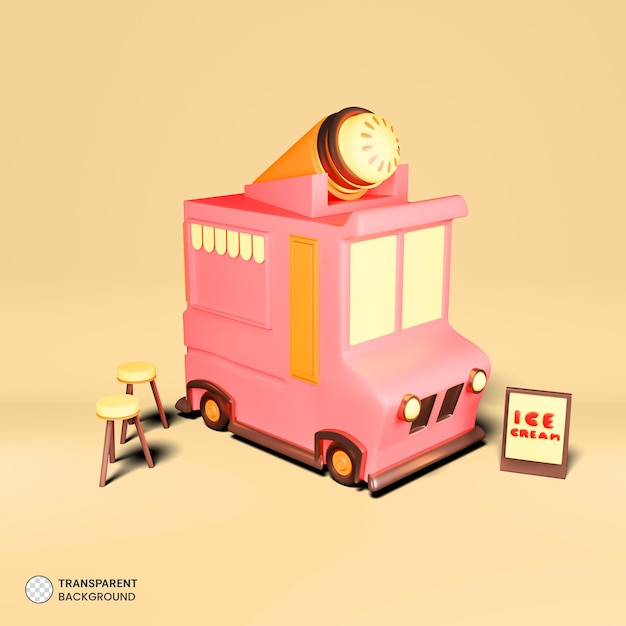 Ice cream street cart icon Isolated 3d render Illustration