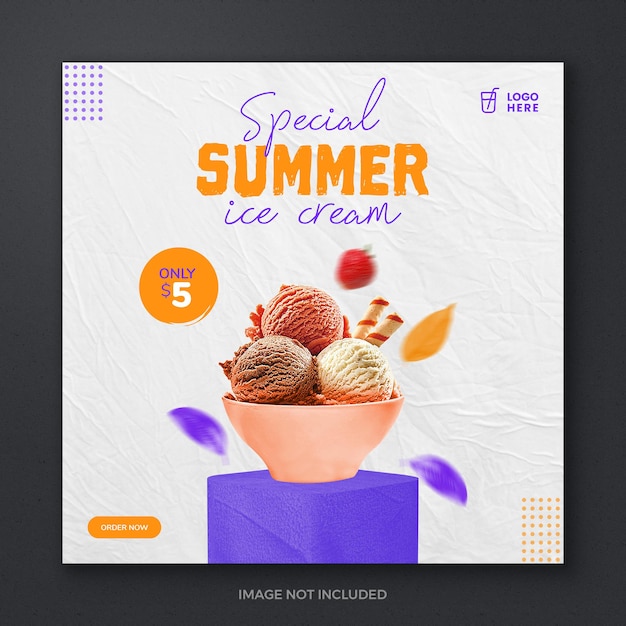 PSD ice cream summer social media promotion post design template banner