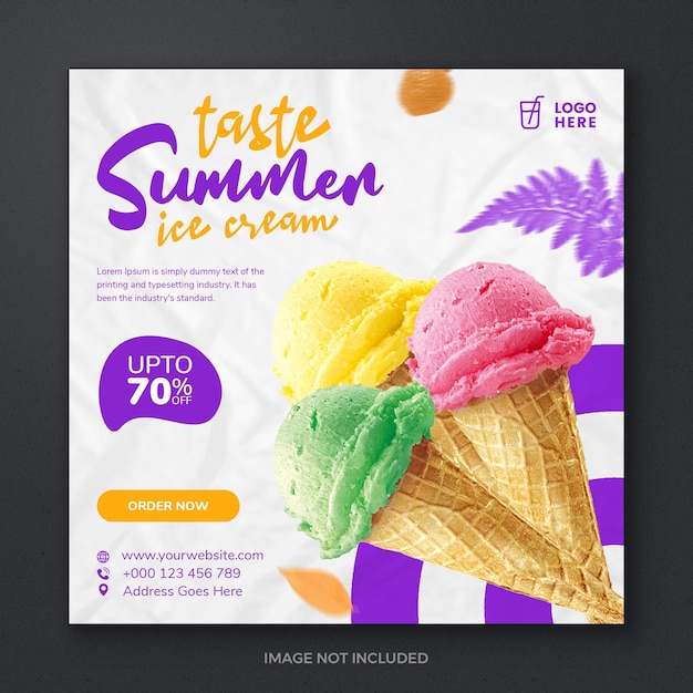 ice cream summer social media promotion post design template banner