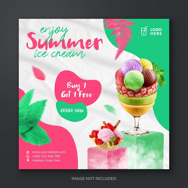 PSD ice cream summer social media promotion post design template banner