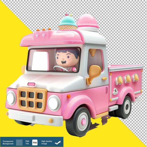 PSD ice cream truck driver cartoon 3d transparent background png psd