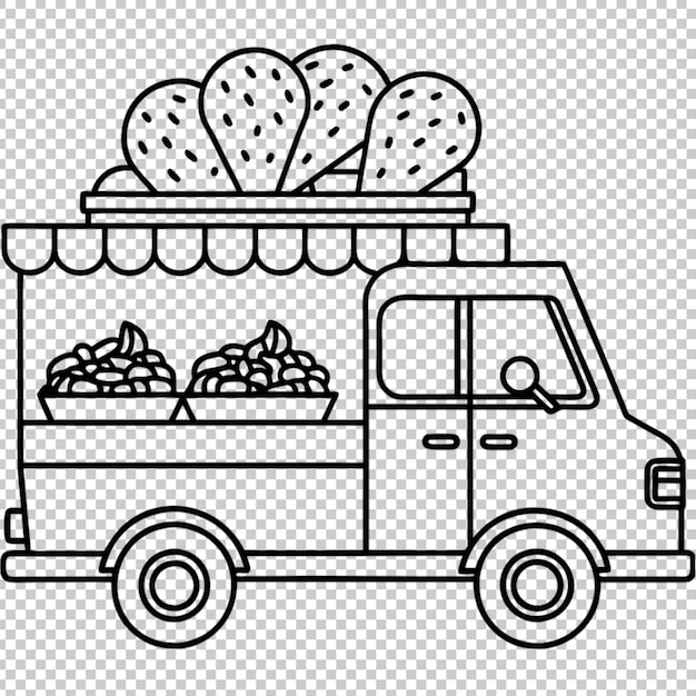 PSD ice cream truck with colorful designs coloring page outline vector