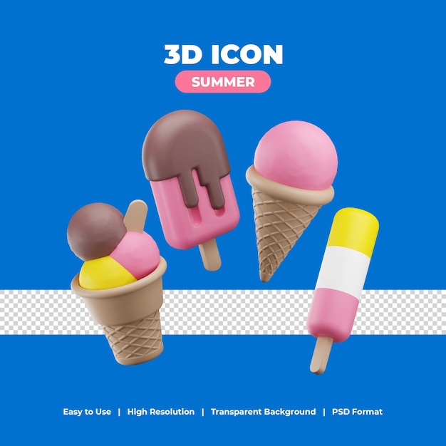 Ice cream with 3d render icon illustration