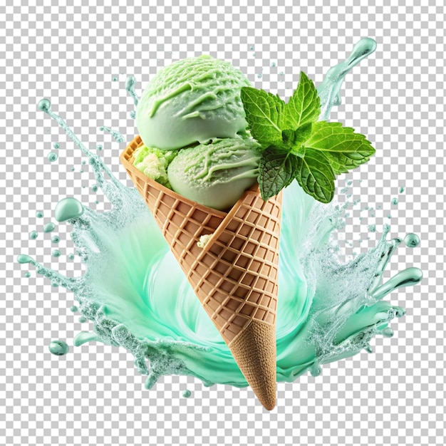 PSD ice cream with green icing and green leaves in the background