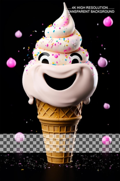 Ice cream with smiley face full image and on transparent background