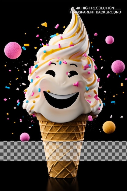 Ice cream with smiley face full image and on transparent background