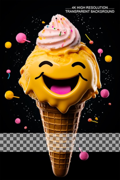 Ice cream with smiley face full image and on transparent background