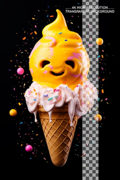 Ice cream with smiley face full image and on transparent background