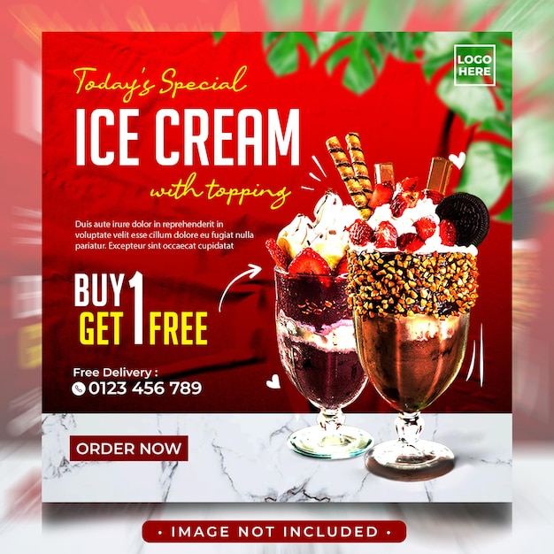 ice cream with topping free social media instagram post feed banner template