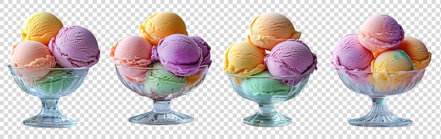 ice creams in a glass bowl with ice creams