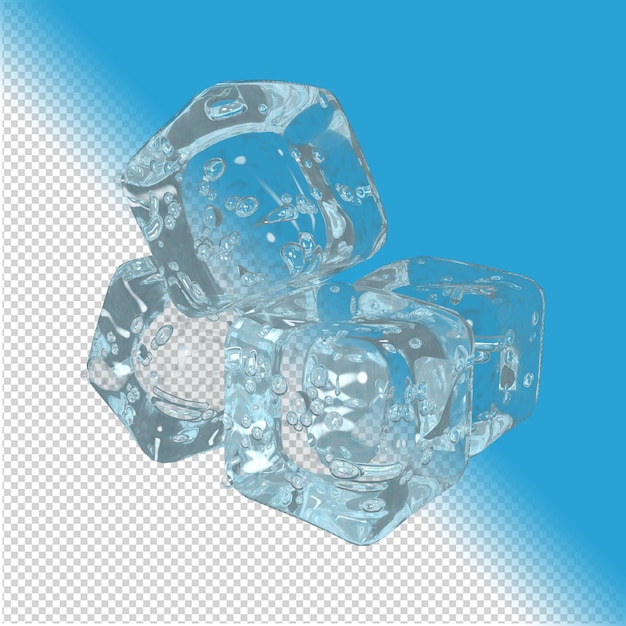 Ice cubes on transparent background 3d rendering