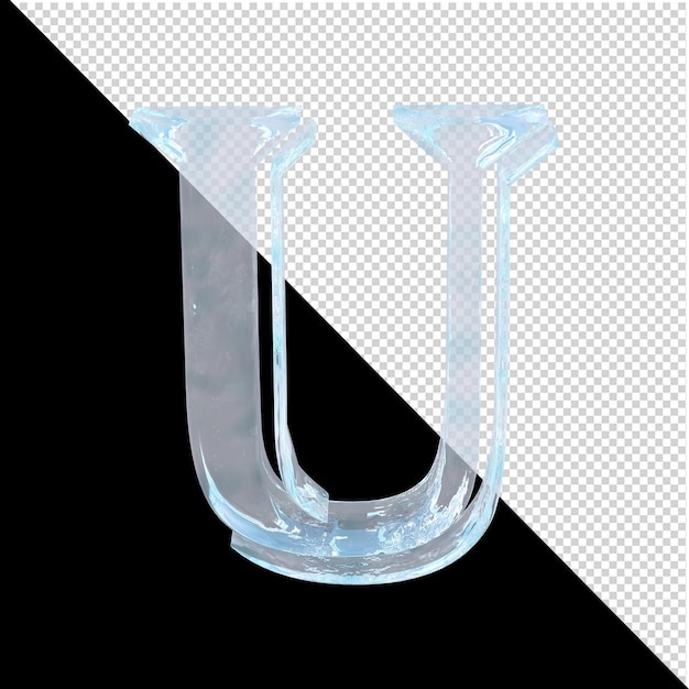 Ice letter from the arabic collection on a transparent background. 3d letter u