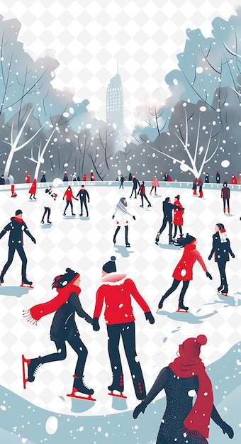 Ice Skating Rink Setting With Skaters and Figure Skaters for Flat Illustration Poster Design