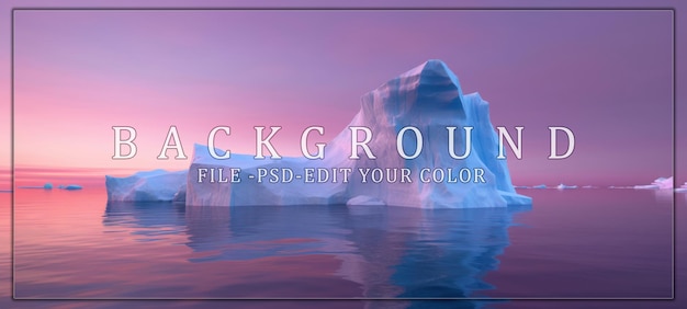 PSD iceberg at sunset with pink and purple hues