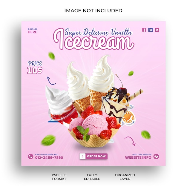 Icecream Instagram post or social media banner design template premium psd