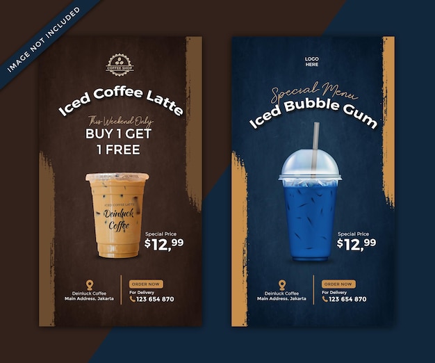 iced coffee drink social media story post instagram template set design