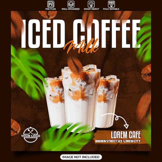 Iced coffee milk social media instagram post template