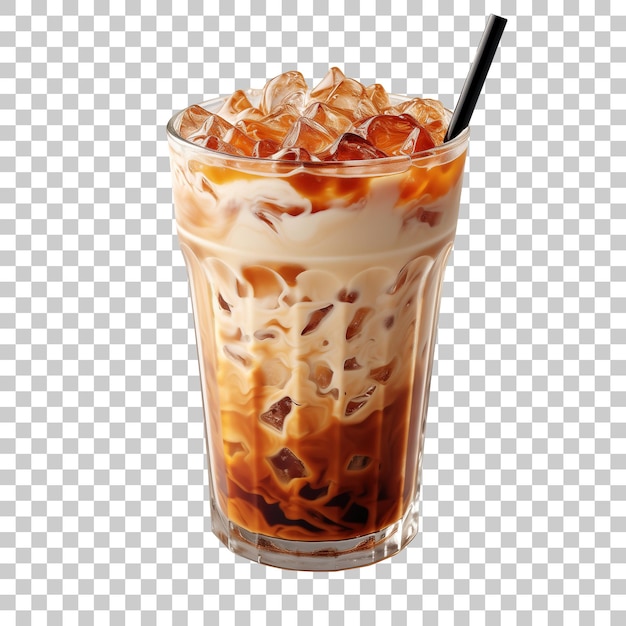 Iced coffee with milk in a glass isolated on transparent background