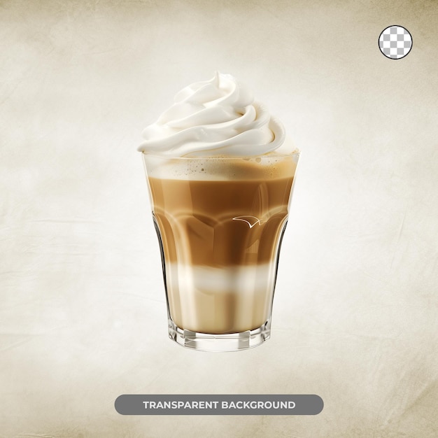 Iced coffee with whipped cream in a glass isolated on transparent background