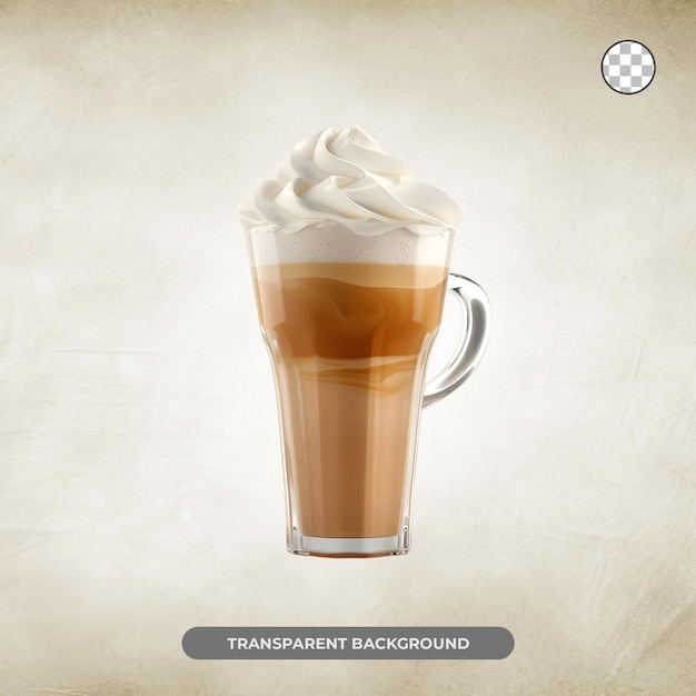 Iced coffee with whipped cream isolated on transparent background