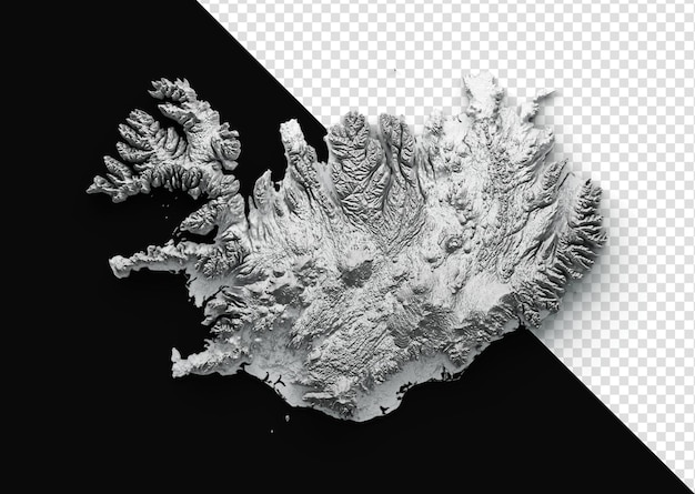 Iceland Map Iceland Flag Shaded relief Color Height map on isolated Background 3d illustration