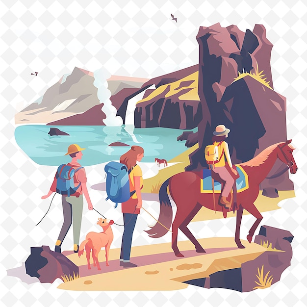 PSD icelandic characters exploring geysers design is natural and illustration cutural landscape view