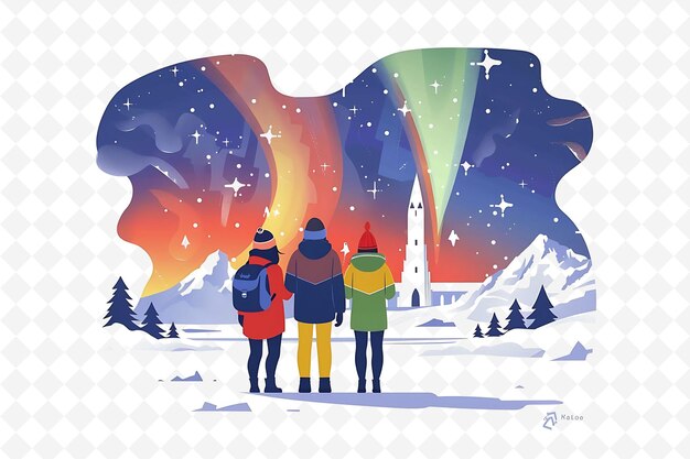 PSD icelandic characters watching the northern lights design is illustration cutural landscape view