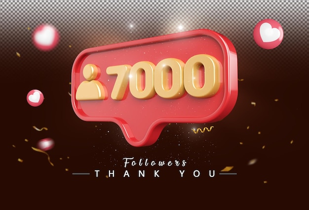 icon 3d 7000 follower number gold