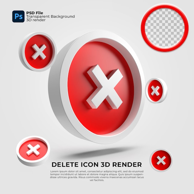 icon 3d delete red color