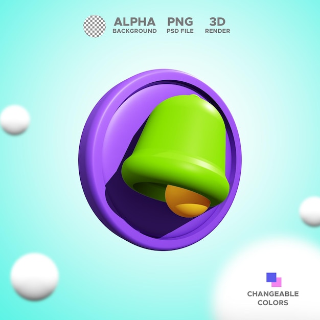 Icon 3d render bell notification for design illustration isolated object premium