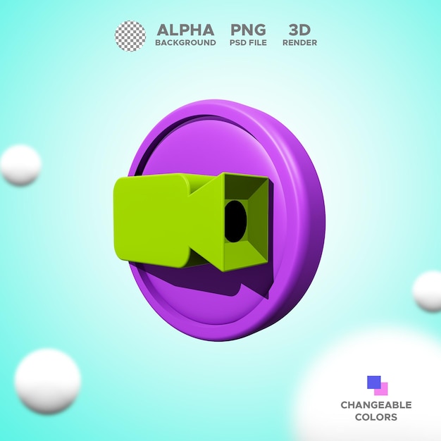 Icon 3d render camera video rfor design illustration isolated object premium