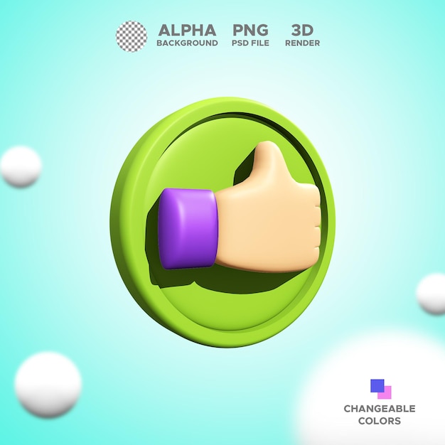 Icon 3d render thumb up for design illustration isolated object premium