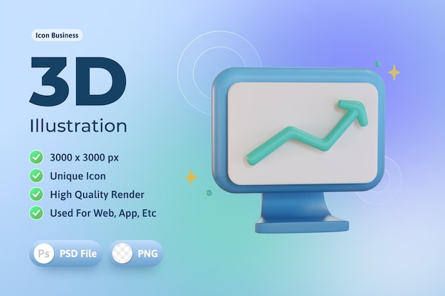 Icon Business 3d, Computer with statistics, for web, app, infographic