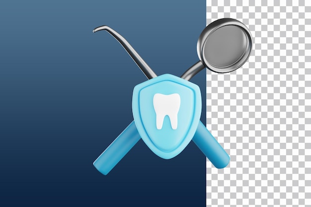 PSD icon with dentist's tools and a blue shield