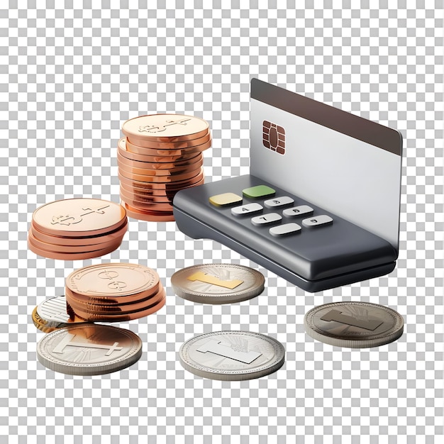 PSD icons of credit card and coin cashless society and financial