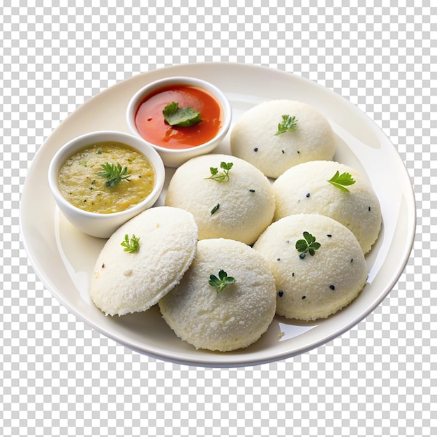 PSD idli on whit plate isolated on white background