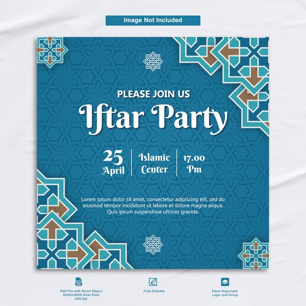 Iftar Party Invitation Instagram Post Template Design